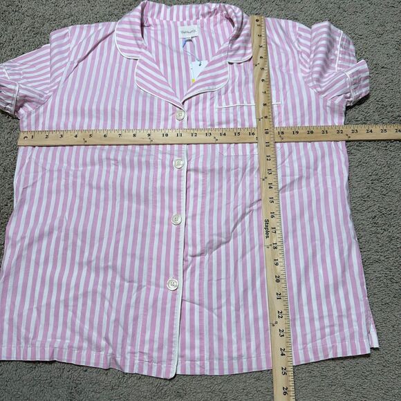 NWT BedHead PJs Pink & White Striped Short Sleeve Button Up Pajama Top, Medium - Picture 2 of 7